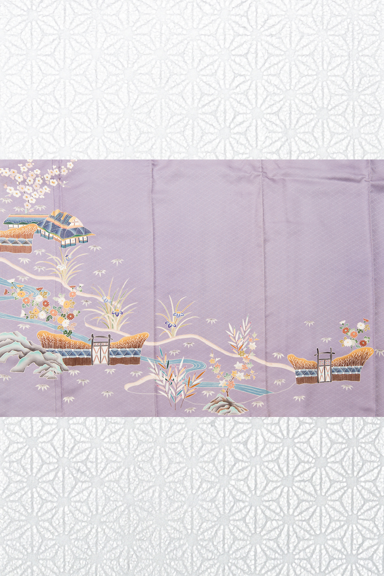 訪問着（茶屋辻調子模様お洒落着）
Homongi (semi-formal kimono) with a landscape design