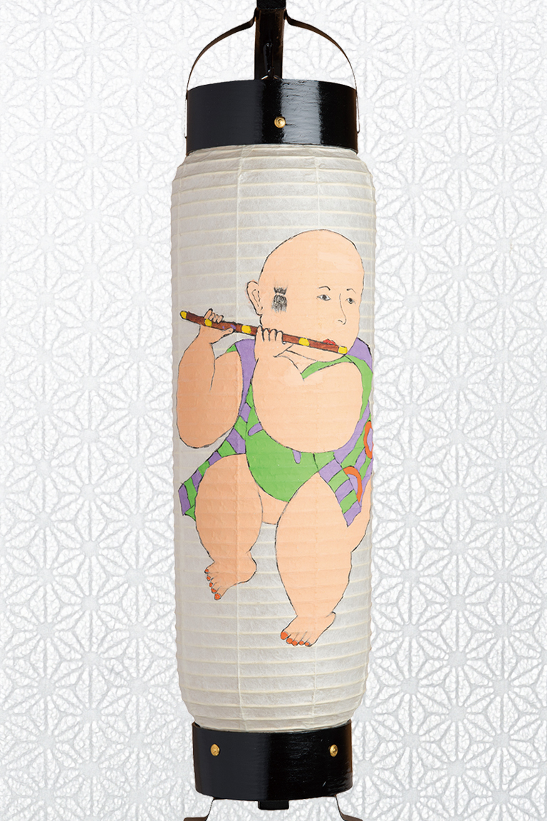 弓張提灯（笛を吹く童子）
Paper lantern (yumihari type) with a whistling child